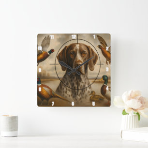 Relógio Quadrado Cachorro-Pássaro Caçador de Patos