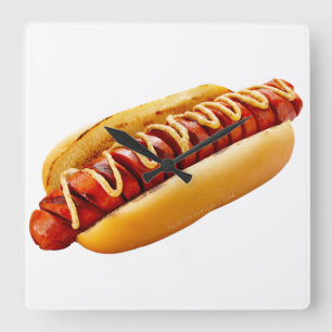 Relógio Quadrado Cachorro-quente do SlipperyJoe's com vibe de churr