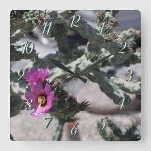 Relógio Quadrado Cacto Challa em flor