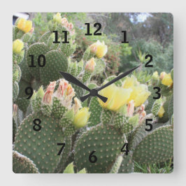 Relógio Quadrado Cactus Flowers Wall Clock