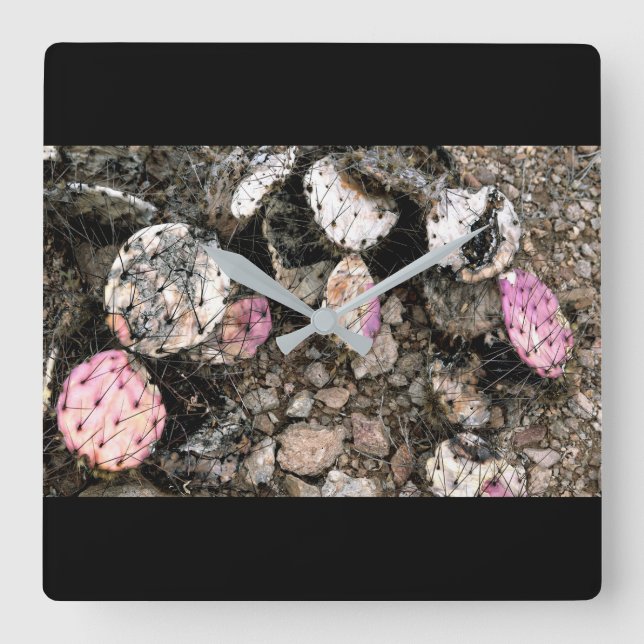 Relógio Quadrado Cactus Rosa morto (Frente)