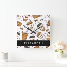 Relógio Quadrado Café, Café Feijão, Café, Café Lover, Seu Nome