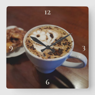 Relógio Quadrado Café Café Latte Café Xícara Russo