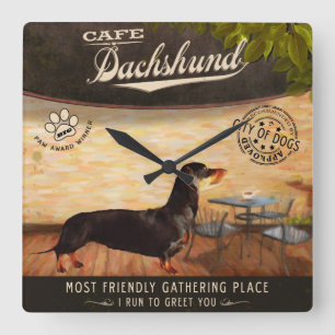 Relógio Quadrado Cafe Dachshund