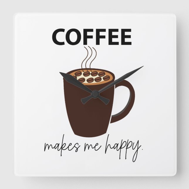 Relógio Quadrado Café Me Faz Feliz Café (Frente)