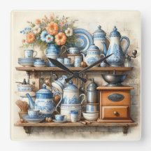 Café Tempo Vintagem Café Conjunto Azul Branco
