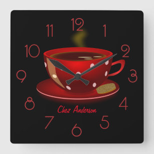 Relógio Quadrado Café Vermelho e Preto Personalizado