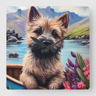 Relógio Quadrado Cairn Terrier em uma Paddle: Uma Aventura Cênica