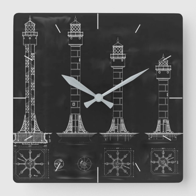 Relógio Quadrado Cal-board Planos de Farol Timepece (Frente)