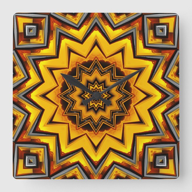 Relógio Quadrado Caleidoscópio Art 15 Wall Clocks e opções numérica (Frente)