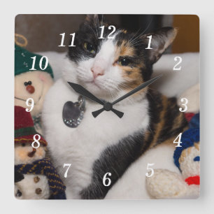 Relógio Quadrado Calico E Snowmen Wall Clock