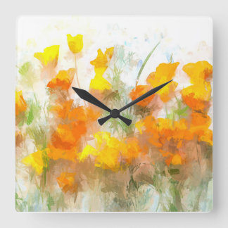 Relógio Quadrado California Poppy Impressionística Art