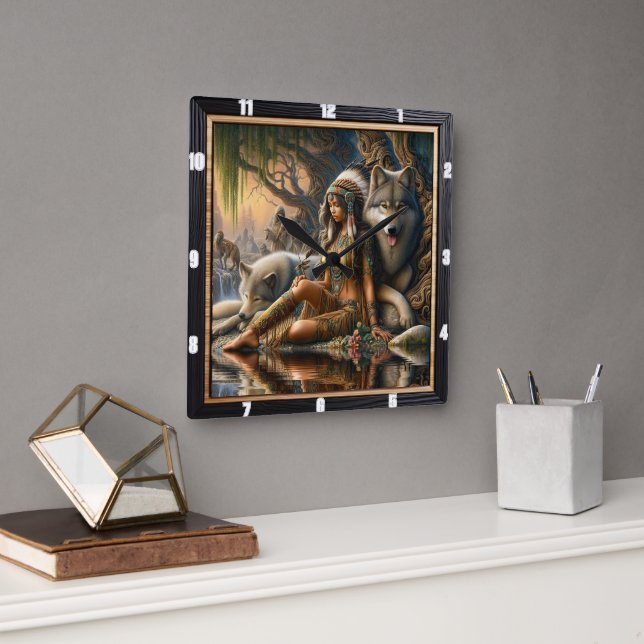 Relógio Quadrado Calma Nativa: Sonho de Noite no Chão da Floresta (Escritório)