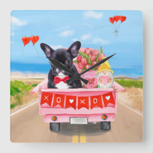 Relógio Quadrado Caminhão Dia de os namorados do Buldogue Francês