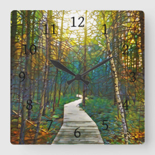 Relógio Quadrado Caminho na Floresta Design 263