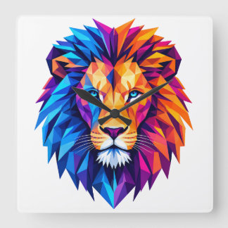 Relógio Quadrado Camiseta de Arte de Leão Geométrico Vibrante