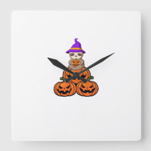 Relógio Quadrado Camiseta Premium de Preguiça de Halloween