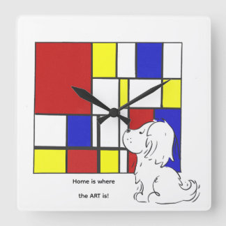 Relógio Quadrado Camomila Inspirada em Mondrian