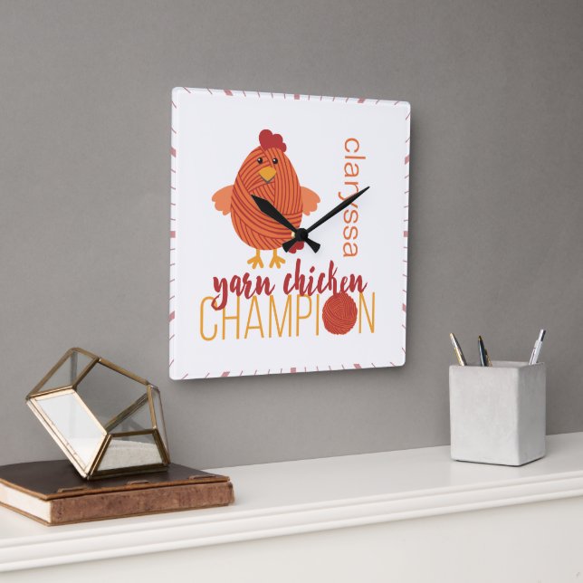 Relógio Quadrado Campeão de Frango Vermelho e Laranja (Escritório)