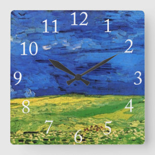 Relógio Quadrado Campos De Trigo Sob O Céu Nublado Van Gogh