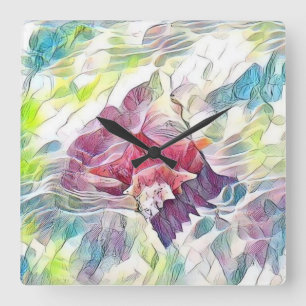 Relógio Quadrado Cana rosa na pintura aquosa do mar
