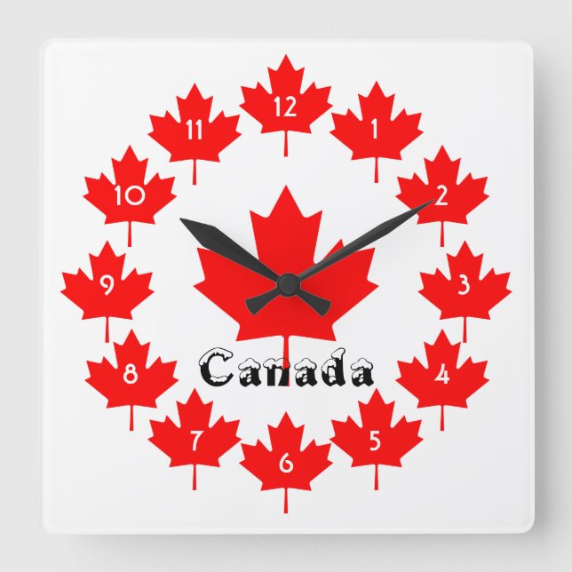 Relógio Quadrado Canadá Red Maple Leaf Patterle w Snow Fun Canadens (Frente)