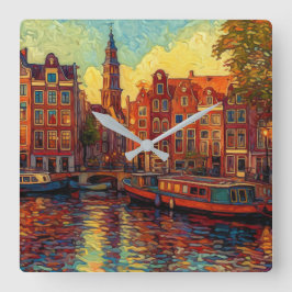 Relógio Quadrado Canal Amsterdã guarda estilo van Gogh