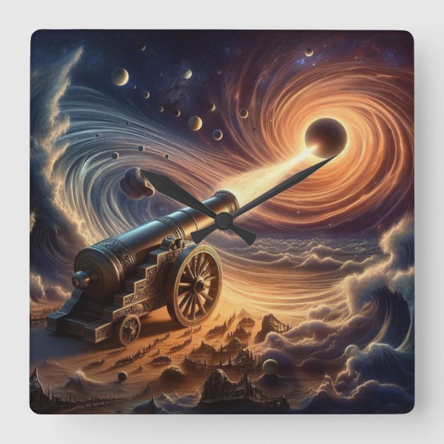 Relógio Quadrado Canhão Celestial: Explosão de Energia Cósmica (Frente)