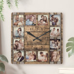 Relógio Quadrado Cano Russo de Madeira da Família de Colagem de Fot<br><div class="desc">Personalize facilmente este relógio de fundo de barril de madeira com suas fotos personalizadas. O modelo usa um filtro de fotos para criar uma aparência mais coordenada. Para obter os melhores resultados,  recorte as imagens para o quadrado - com o ponto de foco no centro - antes de carregar.</div>