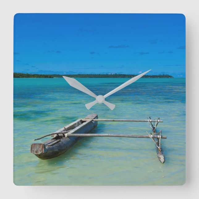 Relógio Quadrado Canoa de Balancim no Oceano Raso (Frente)