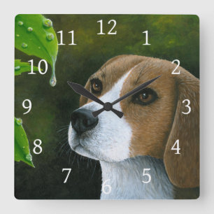 Relógio Quadrado Cão 116 Folha Verde de Beagle Água