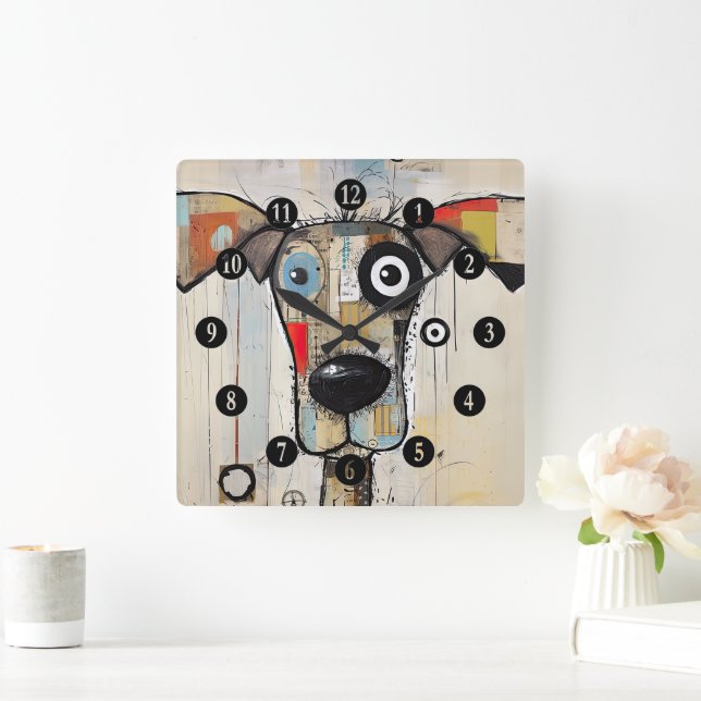 Relógio Quadrado Cão abstrato (Lar)