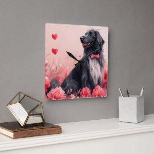 Relógio Quadrado Cão Afegão com Rosas - Dia dos Namorados