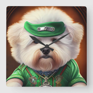 Relógio Quadrado Cão Bichon Frisé Dirigindo Bicicleta Dia de São Pa