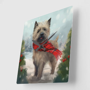 Relógio Quadrado Cão Cairn Terrier na Neve Natal