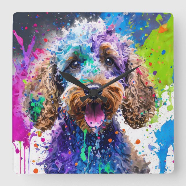 Relógio Quadrado Cão Cockerpoo (Frente)
