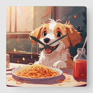 Relógio Quadrado Cão comendo espaguete