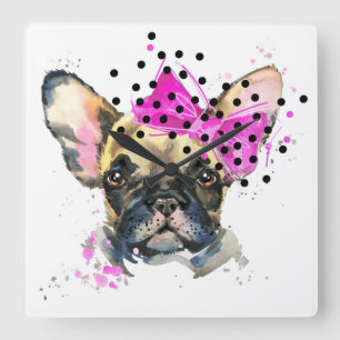 Relógio Quadrado Cão de Bull do francês de Cutie