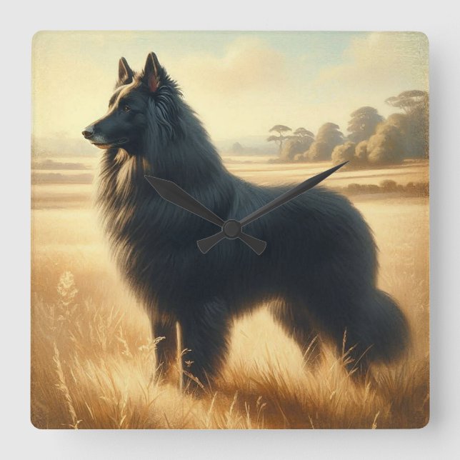 Relógio Quadrado Cão de Pastor Belga (Frente)