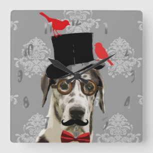 Relógio Quadrado Cão engraçado do steampunk
