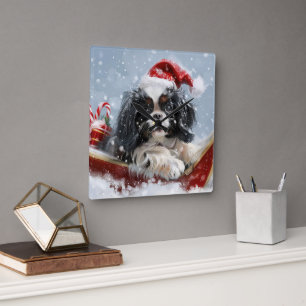 Relógio Quadrado Cão Japonês Chin Natal Festivo