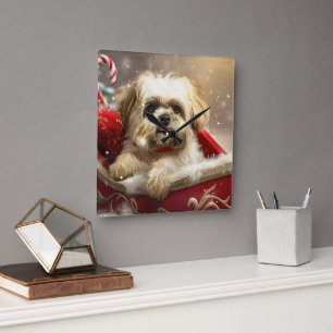 Relógio Quadrado Cão Malti Tzu Festa de Natal