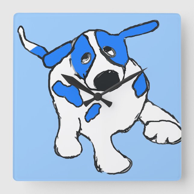 Relógio Quadrado Cão-Ponto Azul (Frente)