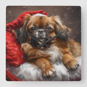 Relógio Quadrado Cão Spaniel Tibetano Natal Festivo