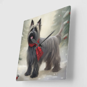 Relógio Quadrado Cão Terrier Skye na Neve Natal