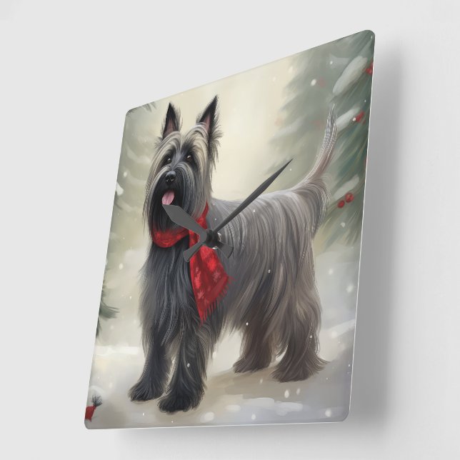 Relógio Quadrado Cão Terrier Skye na Neve Natal  (Ângulo)