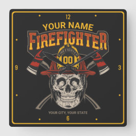 Relógio Quadrado Capacete de Caveira Personalizado de Bombeiro Ax 