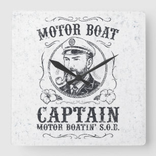 Relógio Quadrado Capitão de Barco a Motor Divertido Pontão Boating