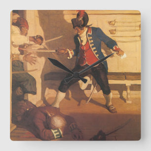 Relógio Quadrado Capitão de Pirata Vintage, Luta de Espadas pelo NC