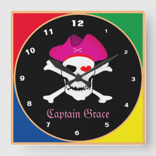 Relógio Quadrado Capitão "Grace" & Pirates - Ilha do Tesouro /meni